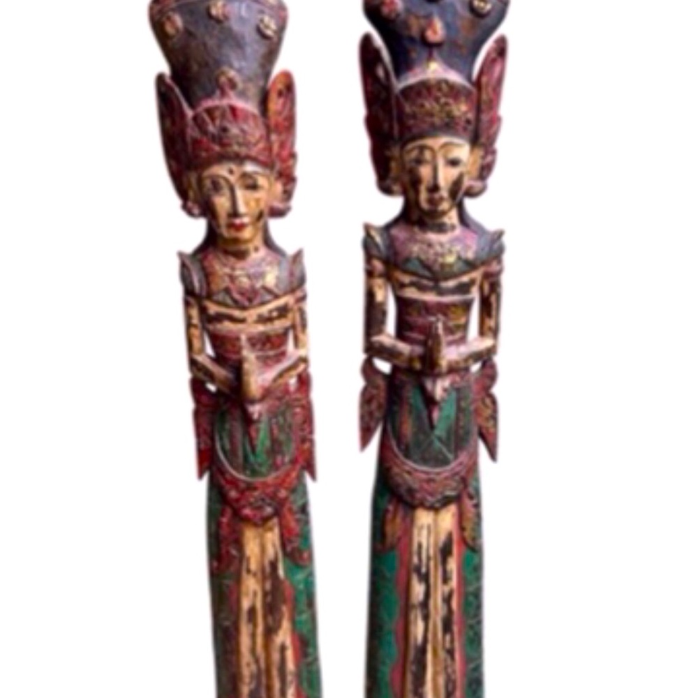 EARLY 19th CENTURY PAIR WOODEN CARVED BUDDHIST PRAYING DIETYS